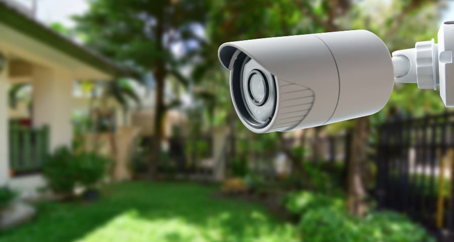 Outdoor surveillance camera overlooking residential property
